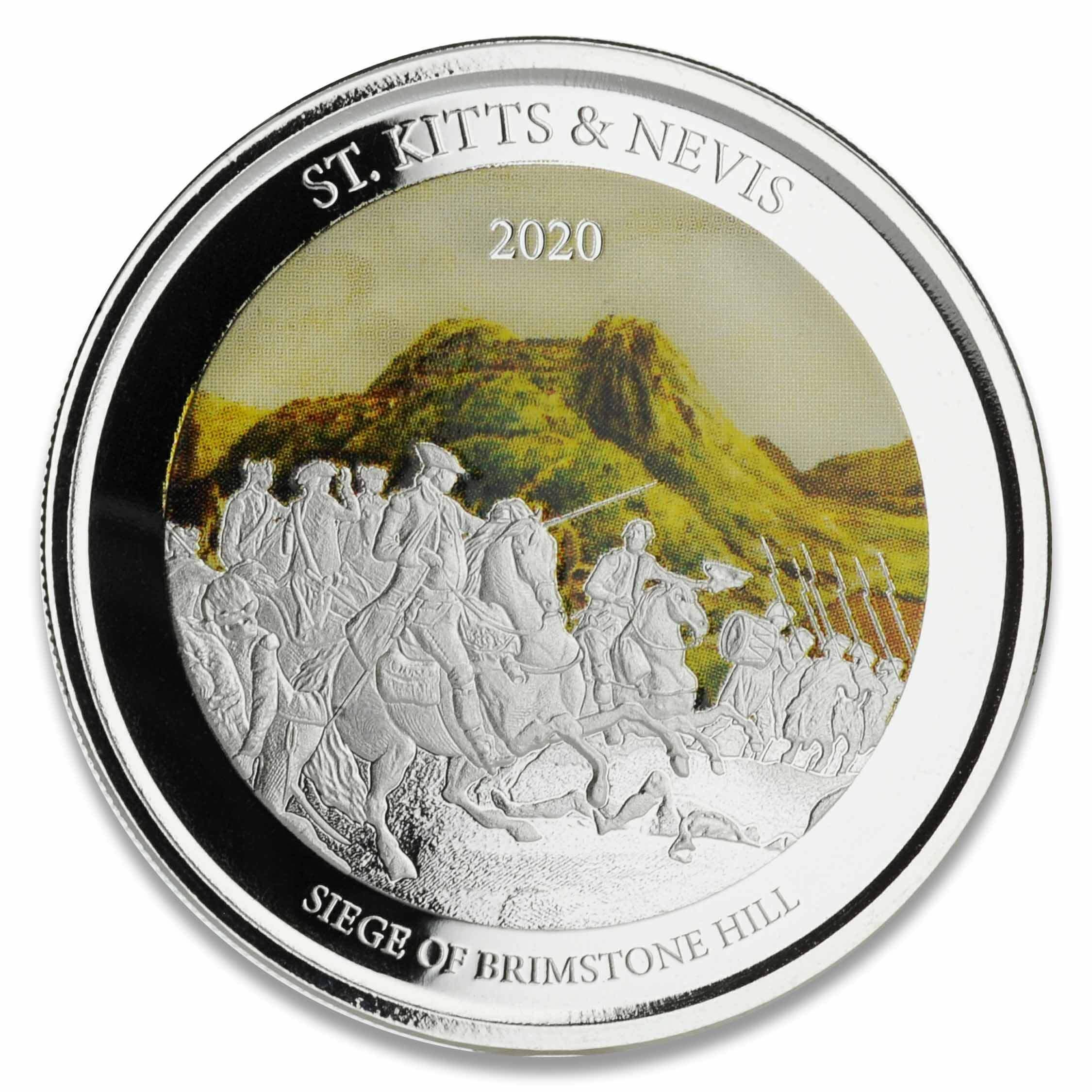 2020 Ec8 St. Kitts & Nevis "siege Of Brimstone Hill" 1 Oz Silver Color Coin