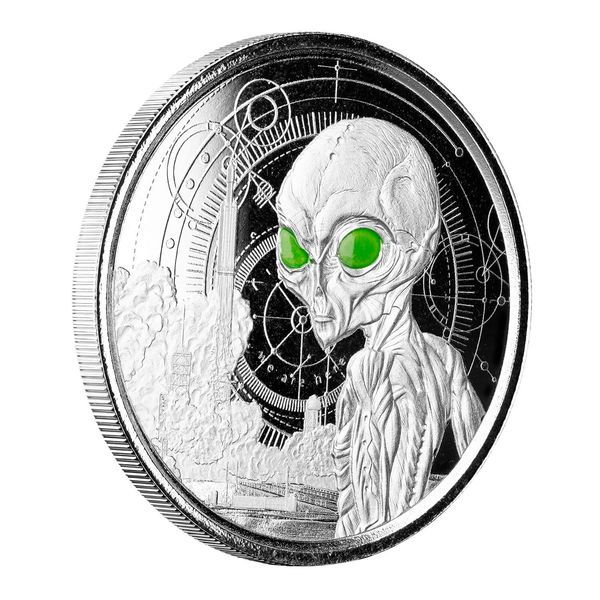 2021 Ghana Alien 1 oz Silver Proof with Color Coin