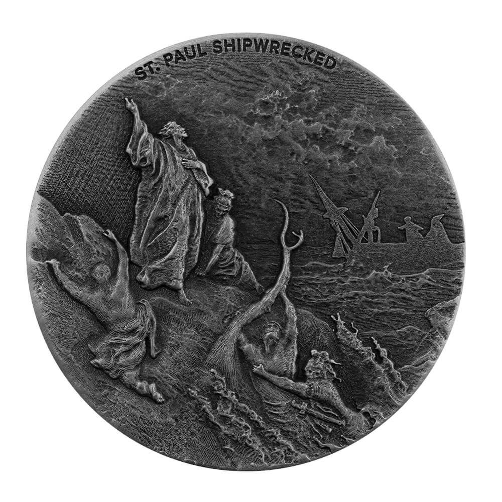 2021 Niue Biblical St Paul Shipwrecked 2 Oz Silver Antique 02