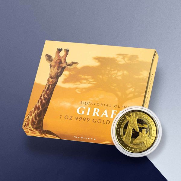 2021 Equatorial Guinea Giraffe 1 oz Gold Coin Display box