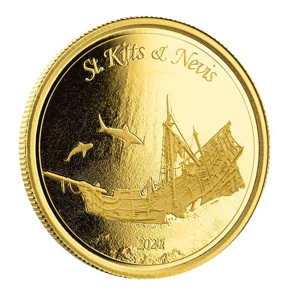 2021 Ec8 St Kitts & Nevis 1 Oz Gold Coin Sunken Ship
