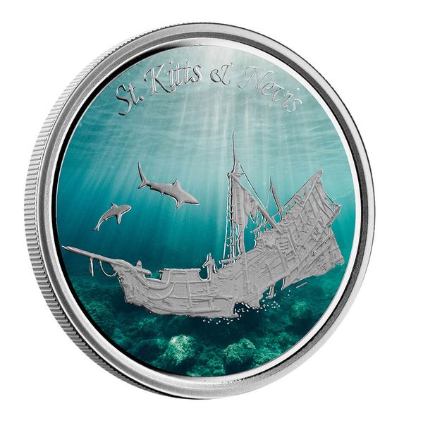 2021 Ec8 St Kitts 1 Oz Silver Color Coin Legal Tender Sunken Ship