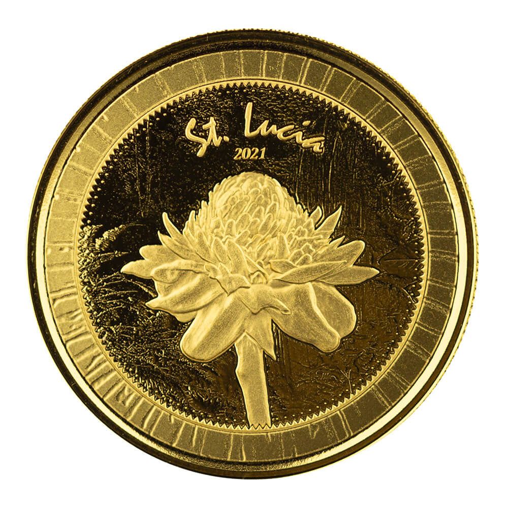 2021 EC8 St Lucia 1 oz Gold Color Coin Legal Tender Flower
