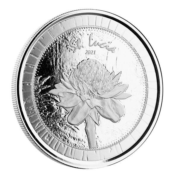 2021 EC8 St Lucia 1 oz Silver Bu Coin Legal Tender Flower
