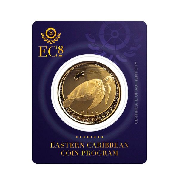 2022 Eastern Caribbean 8 Scottsdale Mint Montserrat Sea Turtle 1 Oz Gold Bu Coin 01