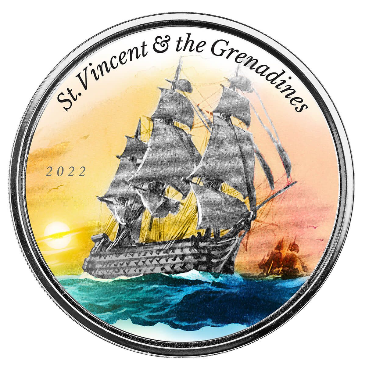 2022 Scottsdale Mint Ec8 Saint Vincent & The Grenadines Battle Of Cape St Vincent 1 Oz Silver Proof Color Commemorative Coin 05