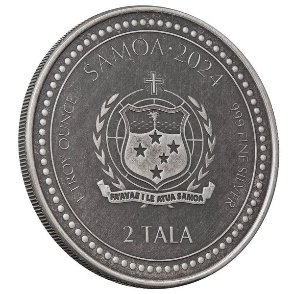 2024 Samoa Year Of The Dragon 1 Oz Silver Antique Coin Scottsdale Mint 01