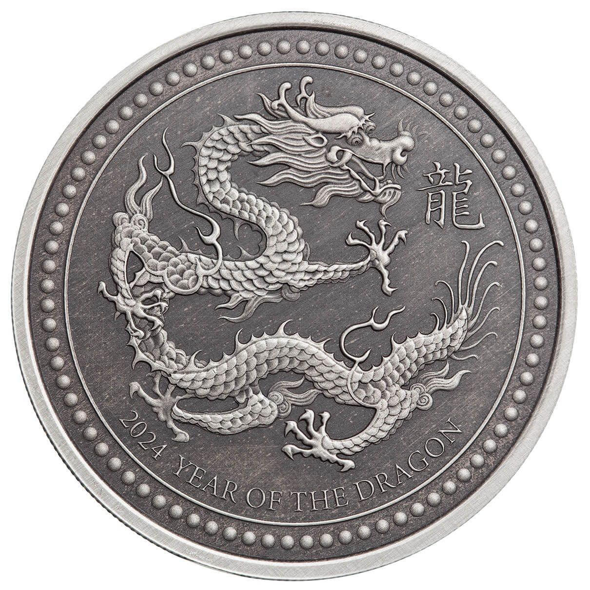 2024 Samoa Year Of The Dragon 2 Oz Silver Antique Coin Scottsdale Mint 04