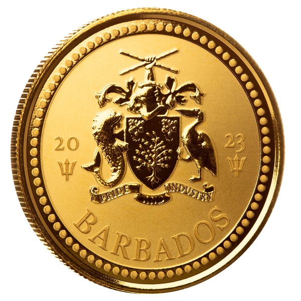 2023 Barbados Trident 1 Troy Oz 9999 Gold Proof Like Coin Scottsdale Mint 01
