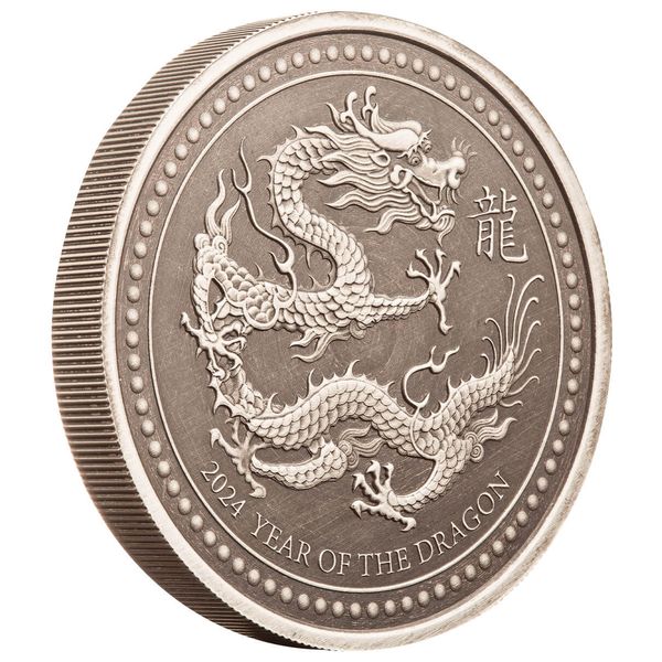 2024 Samoa Lunar Year Of The Dragon 2 Troy Oz 999 Silver Antique Coin Scottsdale Mint 05