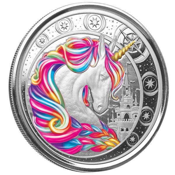 2023 Ghana Unicorn Blossom 1 Troy Oz 999 Fine Silver Rainbow Color Proof Coin Scottsdale Mint 02
