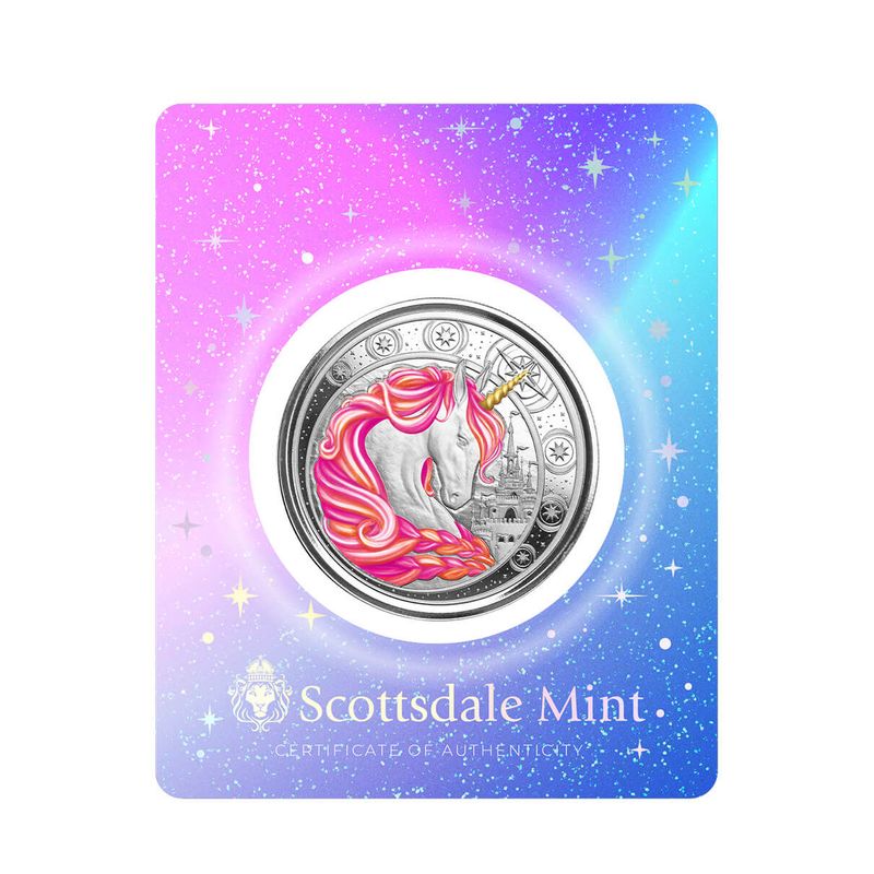 2023 Ghana Unicorn Jubilee 1 Troy Oz 999 Fine Silver Pink Color Proof Coin Scottsdale Mint 03