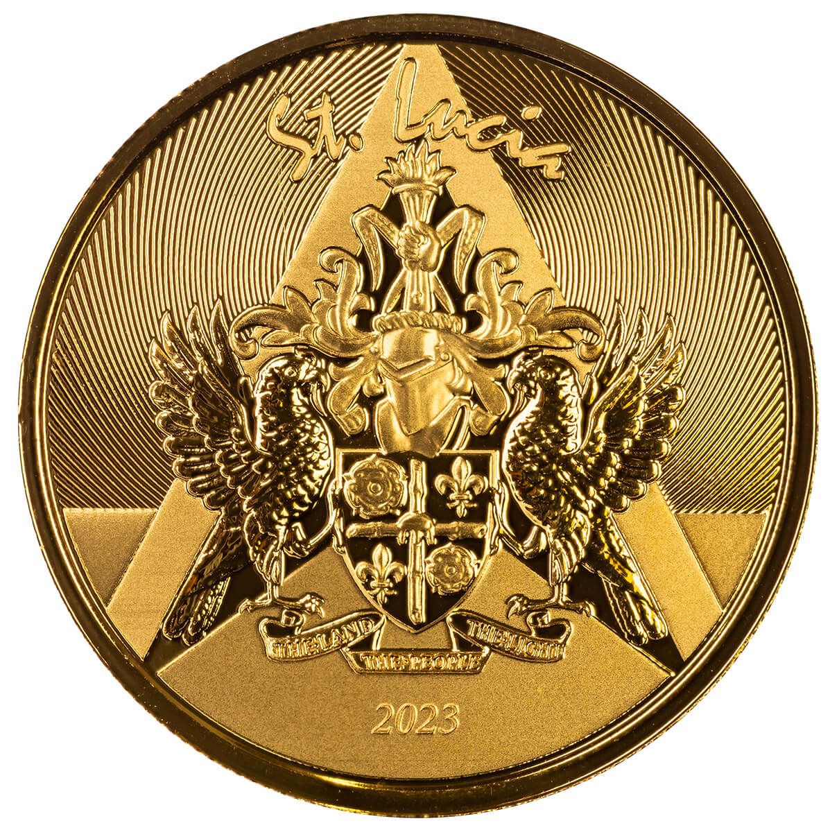 2023 Ec8 St Lucia Coat Of Arms 1 Troy Ounce 9999 Fine Gold Bu Coin 02