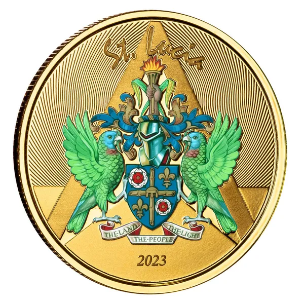 2023 Ec8 St Lucia Coat Of Arms 1 Troy Ounce 9999 Fine Gold Color Proof Coin 03