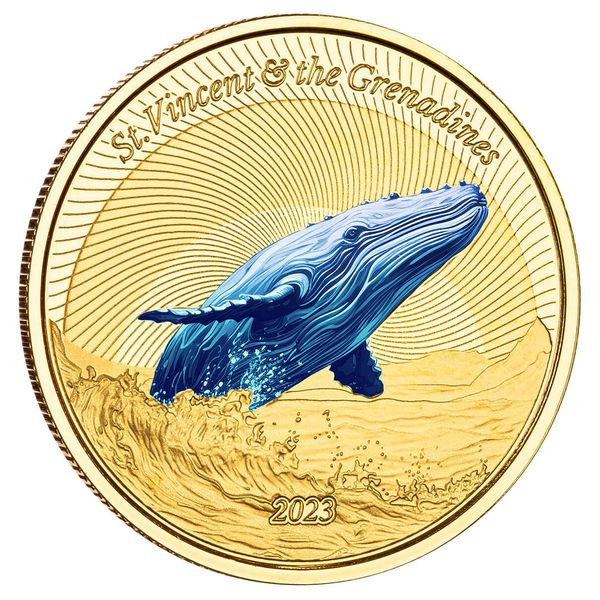 2023 Ec8 St Vincent And The Grenadines Humpback Whale 1 Troy Ounce 9999 Fine Gold Color Proof Coin 05