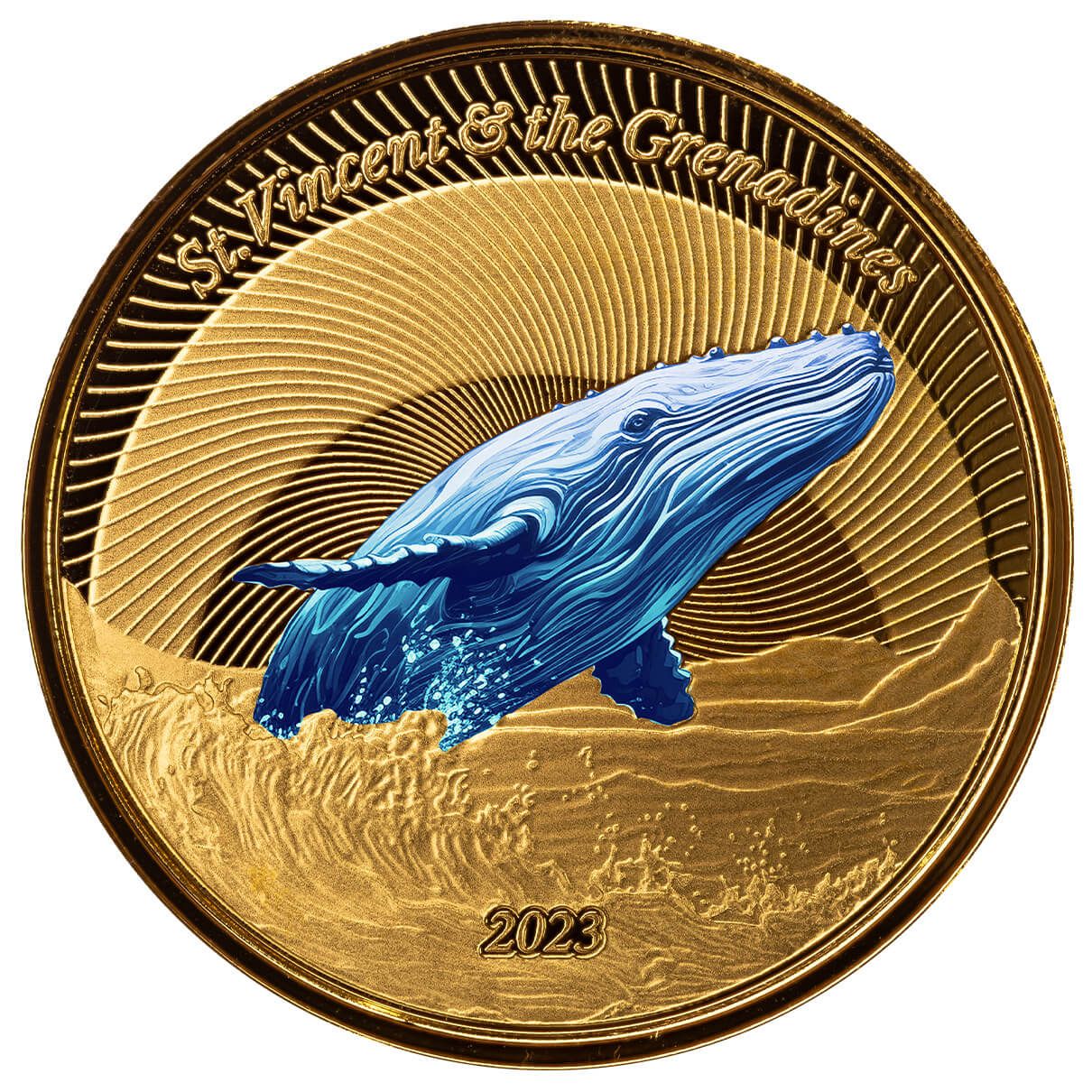 2023 Ec8 St Vincent And The Grenadines Humpback Whale 1 Troy Ounce 9999 Fine Gold Color Proof Coin 06