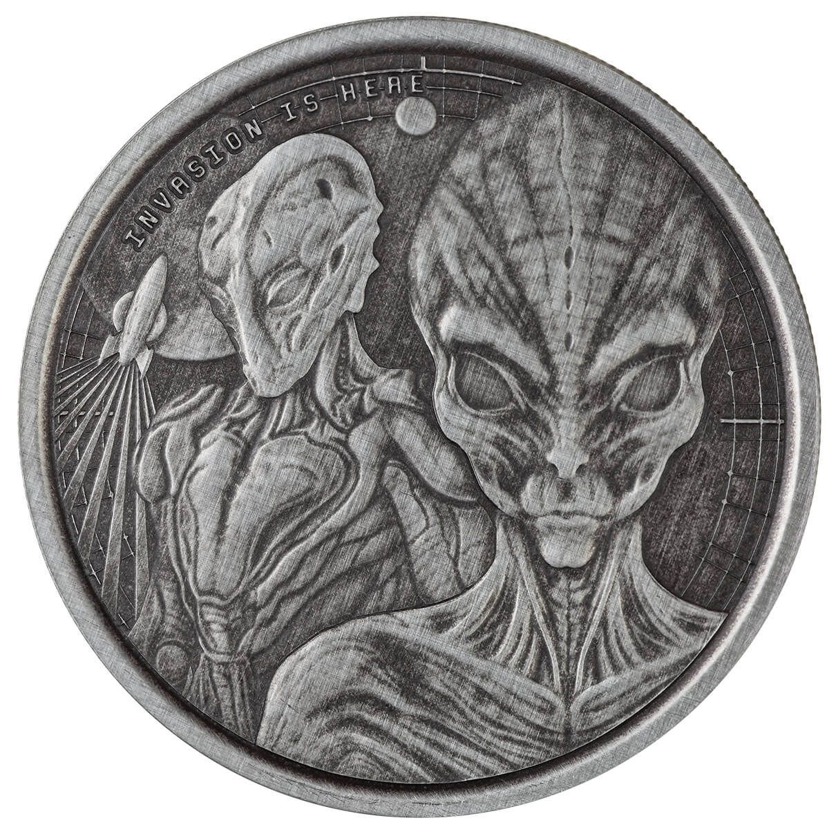 2023 Scottsdale Mint Ghana Alien Invasion Is Here One Troy Ounce 999 Fine Silver Antique Coin 04