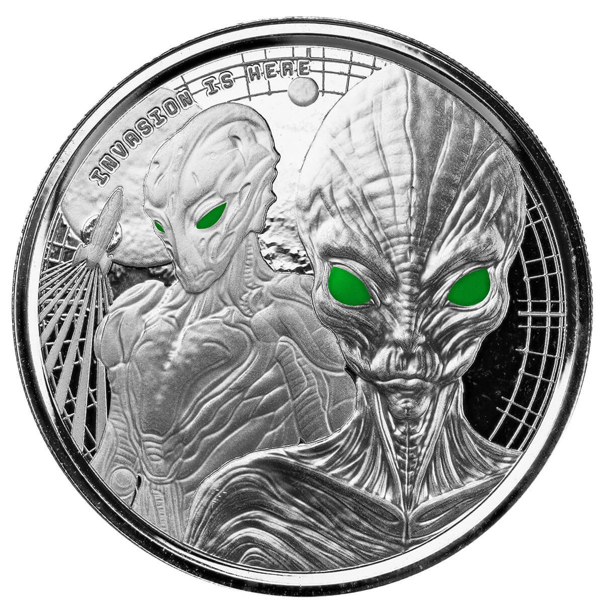 2023 Scottsdale Mint Ghana Alien Invasion Is Here One Troy Ounce 999 Fine Silver Proof Color Coin 04