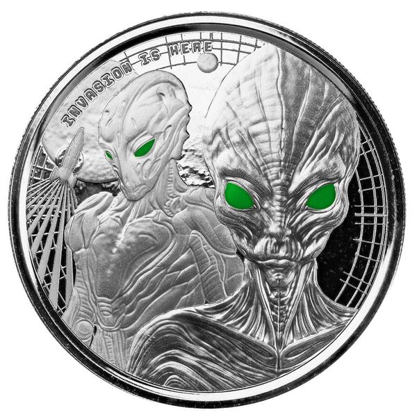 2023 Scottsdale Mint Ghana Alien Invasion Is Here One Troy Ounce 999 Fine Silver Proof Color Coin 04