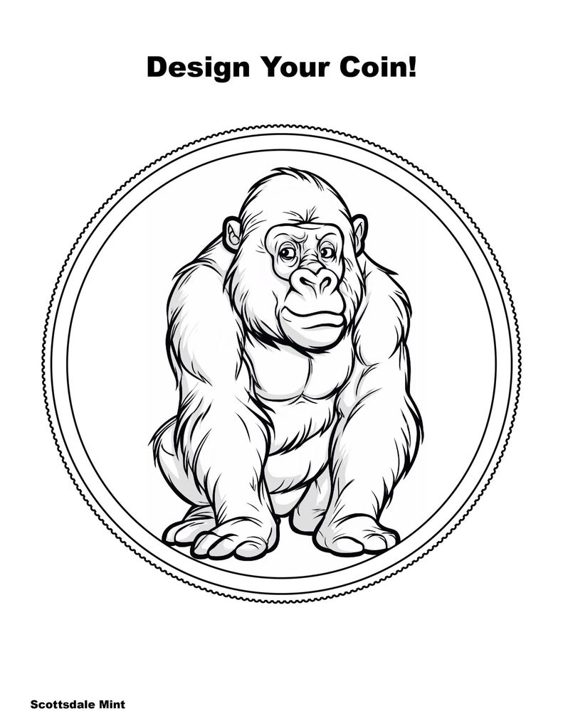 2024 Scottsdale Mint Kids Coin Design Coloring Pages for Precious Metals Gold Silver Gorilla 03