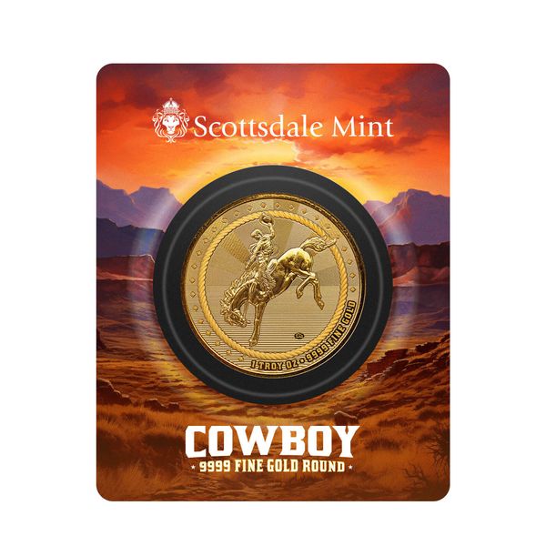 Scottsdale Mint Cowboy With Buffalo Privy 1 Troy Oz 9999 Fine Gold Round 9
