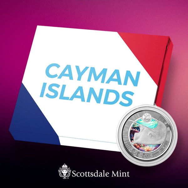 2023 Scottsdale Mint Cayman Islands Stingray One Troy Ounce 9999 Fine Silver Color Proof Coin 02