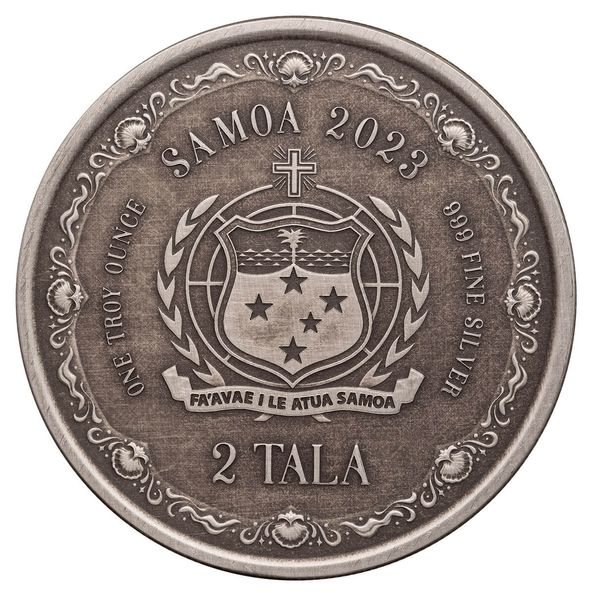 2023 Scottsdale Mint Samoa Mermaid & Daughter 1 Troy Ounce 999 Fine Silver Antique Coin 2