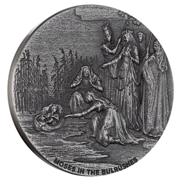 2023 Scottsdale Mint Niue Biblical Series Moses In The Bulrushes 2 Troy Ounce 999 Fine Silver Antiqued Coin 03