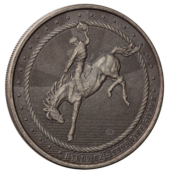 2024 Scottsdale Mint Cowboy Round With Buffalo Privy 1 Troy Ounce 9999 Fine Silver Antique Round 03