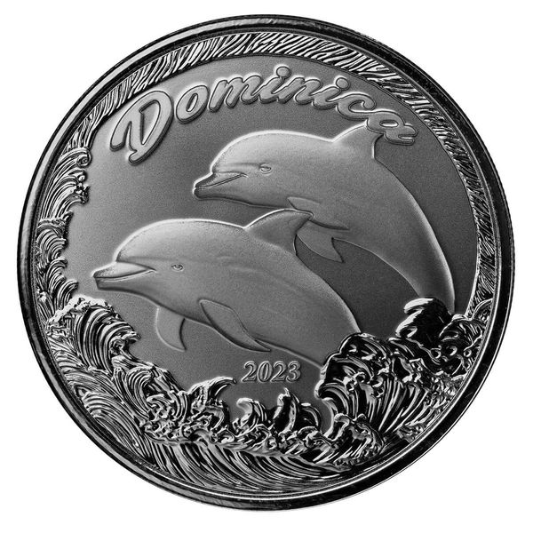 2023 Ec8 Scottsdale Mint Dominica Dolphins 1 Troy Ounce 999 Fine Silver Proof Like Coin 02