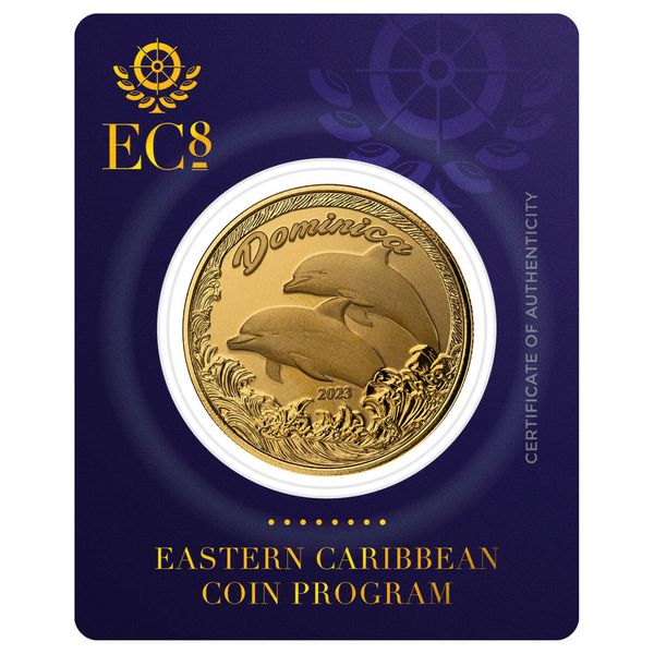 2023 Ec8 Scottsdale Mint Dominica Dolphins 1 Troy Ounce 9999 Fine Gold Proof Like Coin 01