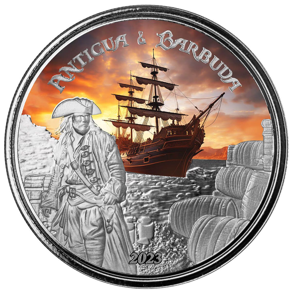 2023 Scottsdale Mint Ec8 Antigua & Barbuda Rumrunner Pirate 1 Troy Ounce 999 Fine Silver Color Proof Coin 06