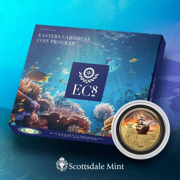 2023 Scottsdale Mint Ec8 Antigua & Barbuda Rumrunner Pirate 1 Troy Ounce 9999 Fine Gold Color Proof Coin 08