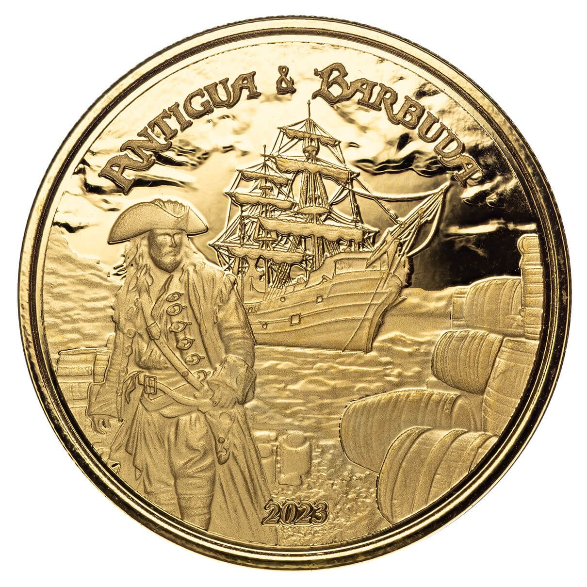 2023 Scottsdale Mint Ec8 Antigua & Barbuda Rumrunner Pirate 1 Troy Ounce 9999 Fine Gold Proof Like Coin 07