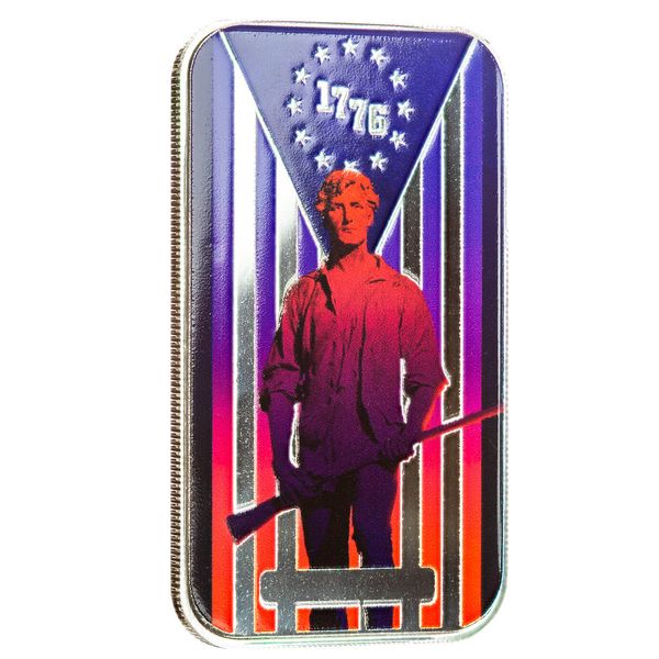 2024 Scottsdale Mint 1776 Minutemen Lexington Concord 1 Troy Ounce 999 Fine Silver Color Bar 01