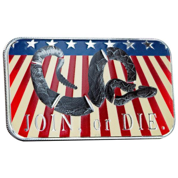 Scottsdale Mint Join Or Die Snake 1 Troy Oz 999 Silver Color Bar 05