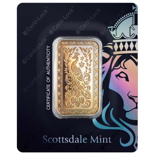 Scottsdale Mint Marquee Peacock 1 Troy Ounce 9999 Fine Gold Bar 14