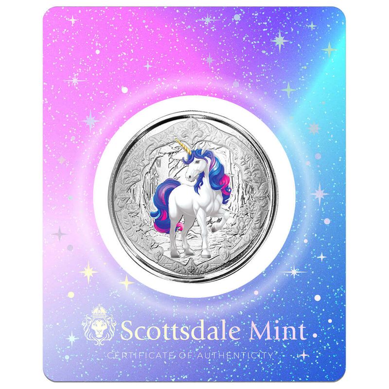 2024 Scottsdale Mint Fiji Unicorn In The Forest 1 Troy Ounce 999 Fine Silver Color Proof Blue 04