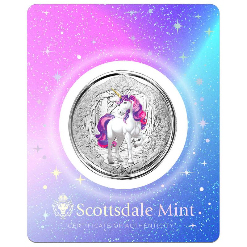 2024 Scottsdale Mint Fiji Unicorn In The Forest 1 Troy Ounce 999 Fine Silver Color Proof Purple 04