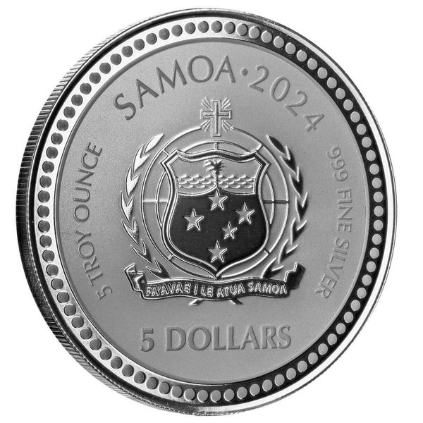 2024 Scottsdale Mint Samoa Jesus Collection 5 Troy Ounce 999 Fine Silver Proof Like Coin 01