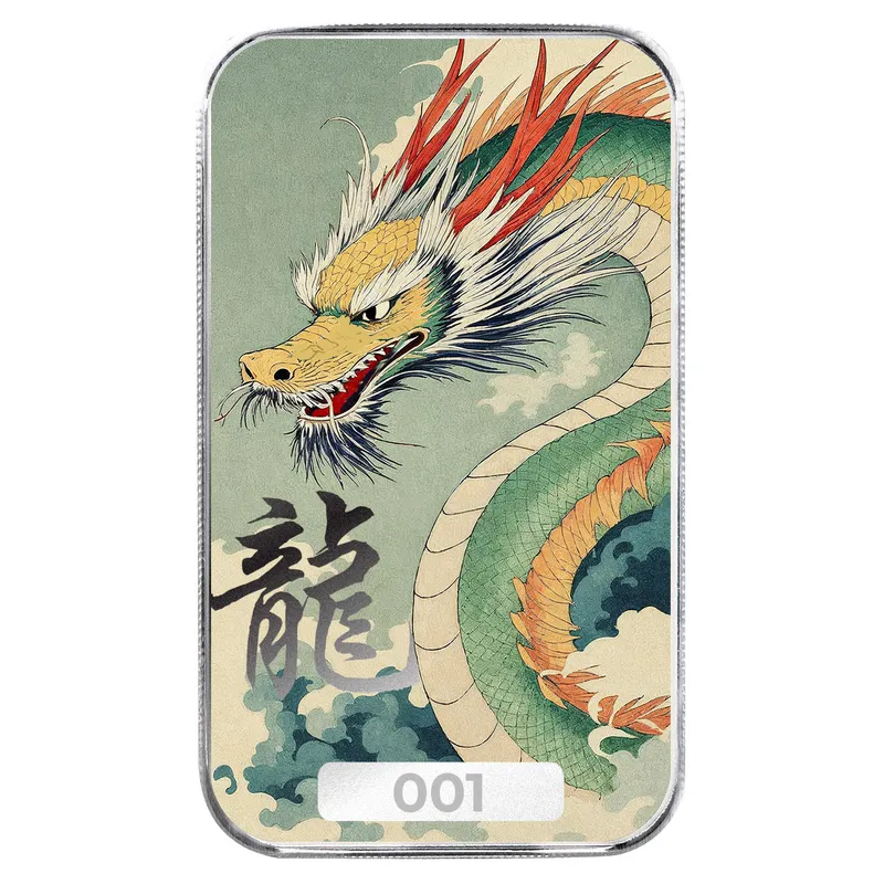 2025 Scottsdale Mint Lucky Dragon 1 Troy Ounce 999 Fine Silver Color Bar 02