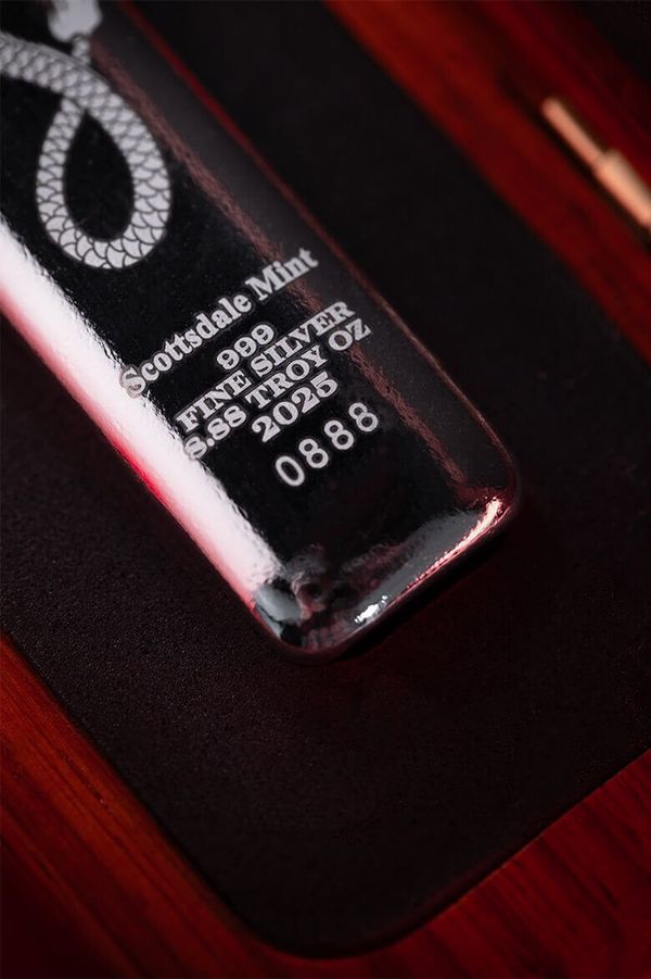 2025 Scottsdale Mint Lucky Dragon 8.88 Troy Ounces 999 Fine Silver Cast Bar 08