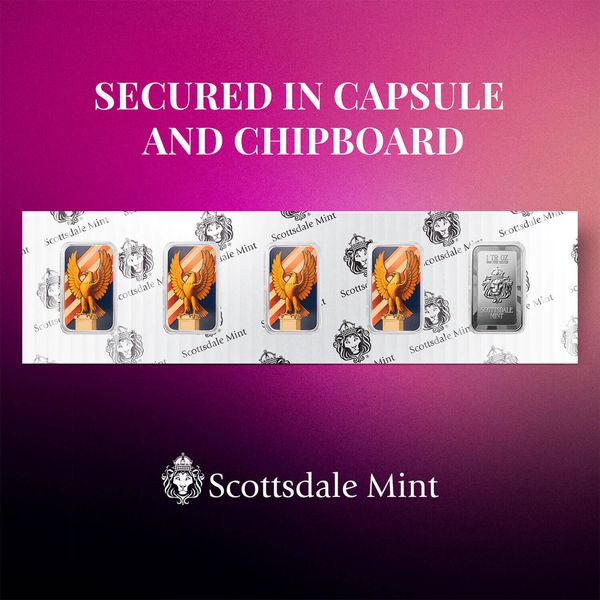 2025 Scottsdale Mint Art Deco Eagle 1 Troy Ounce 999 Fine Silver Color Bar Chipboard 0000 Color