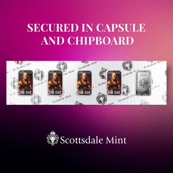 2025 Scottsdale Mint Live Free Or Die 1 Troy Ounce 999 Fine Silver Color Bar Chipboard 0000 Color