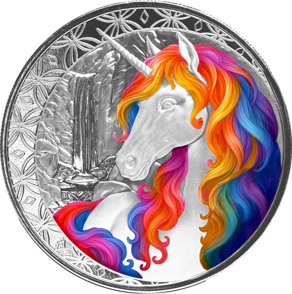 2025 Scottsdale Mint Fiji Unicorn “blossom” Obverse 1 Oz Silver Colorized Coin 1